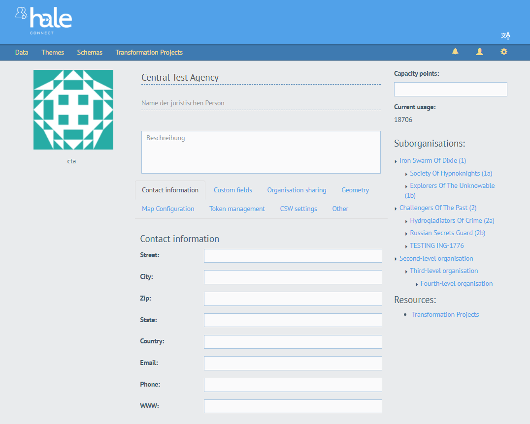 Organisation profile page