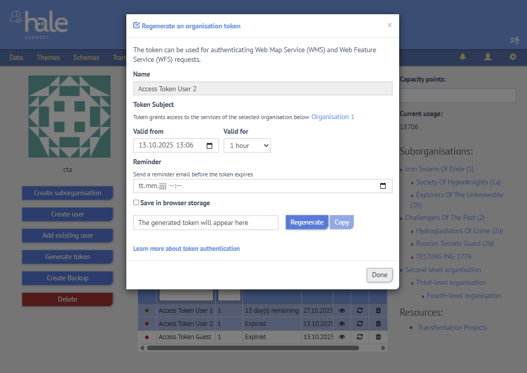 Token Regeneration Pop-up