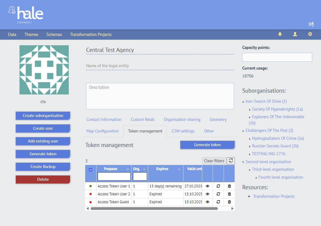 Token Management Table View