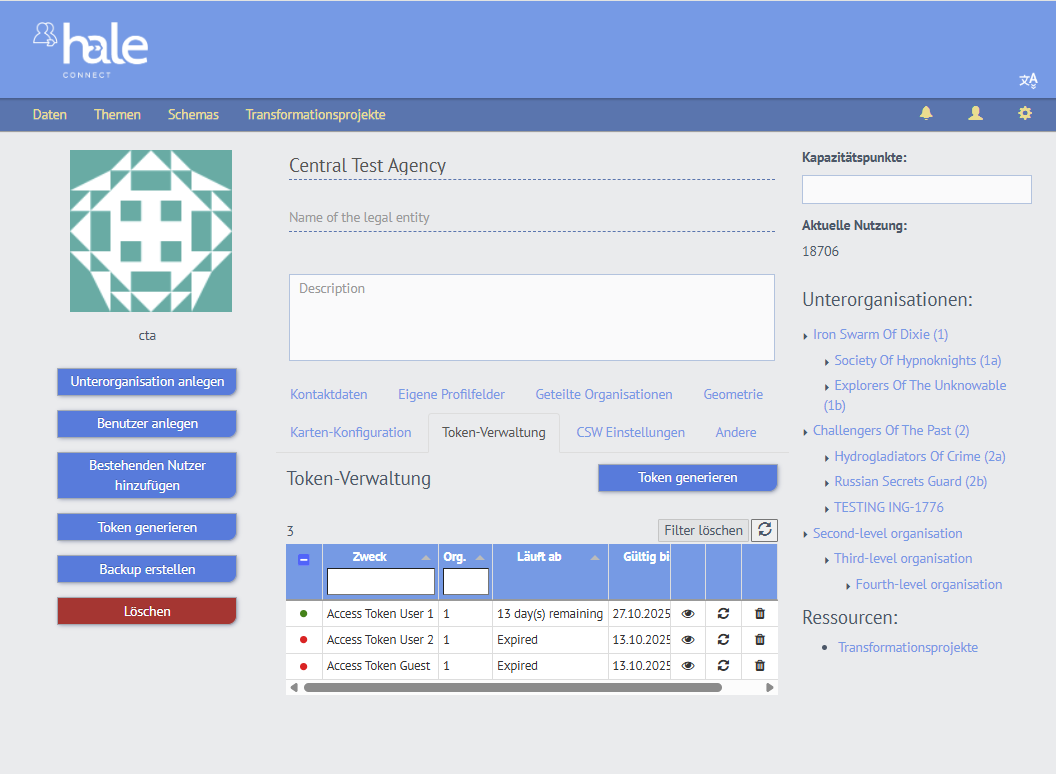 Token Tabellenansicht
